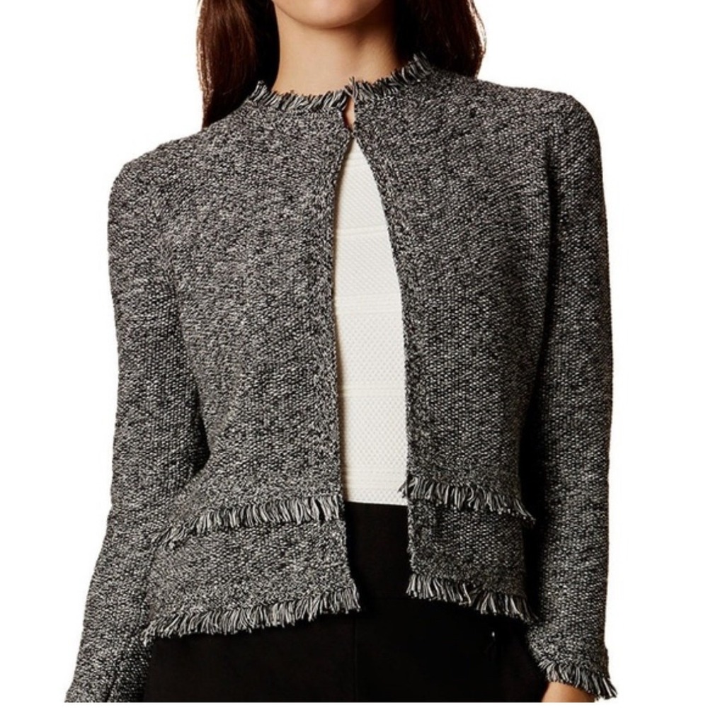 Karen Millen Tweed Fringe Blazer in Gray Size Large